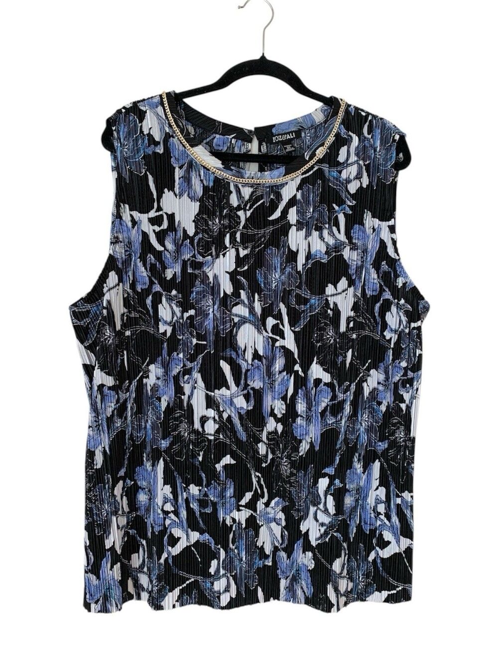 Roz & Ali Plisse Satin Sleeveless Floral Blouse Navy/Black- Size 2XL